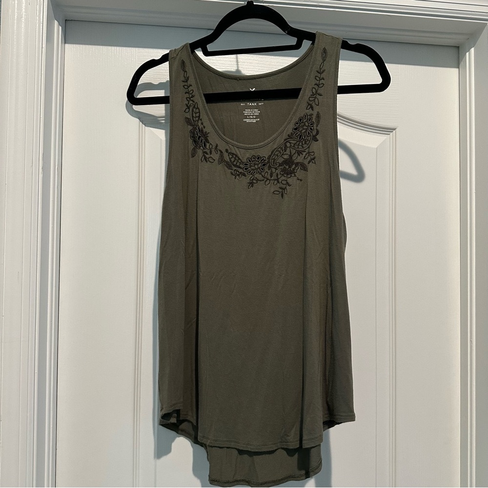 American Eagle Outfitters Green Embellished Sleeveless Tank Top